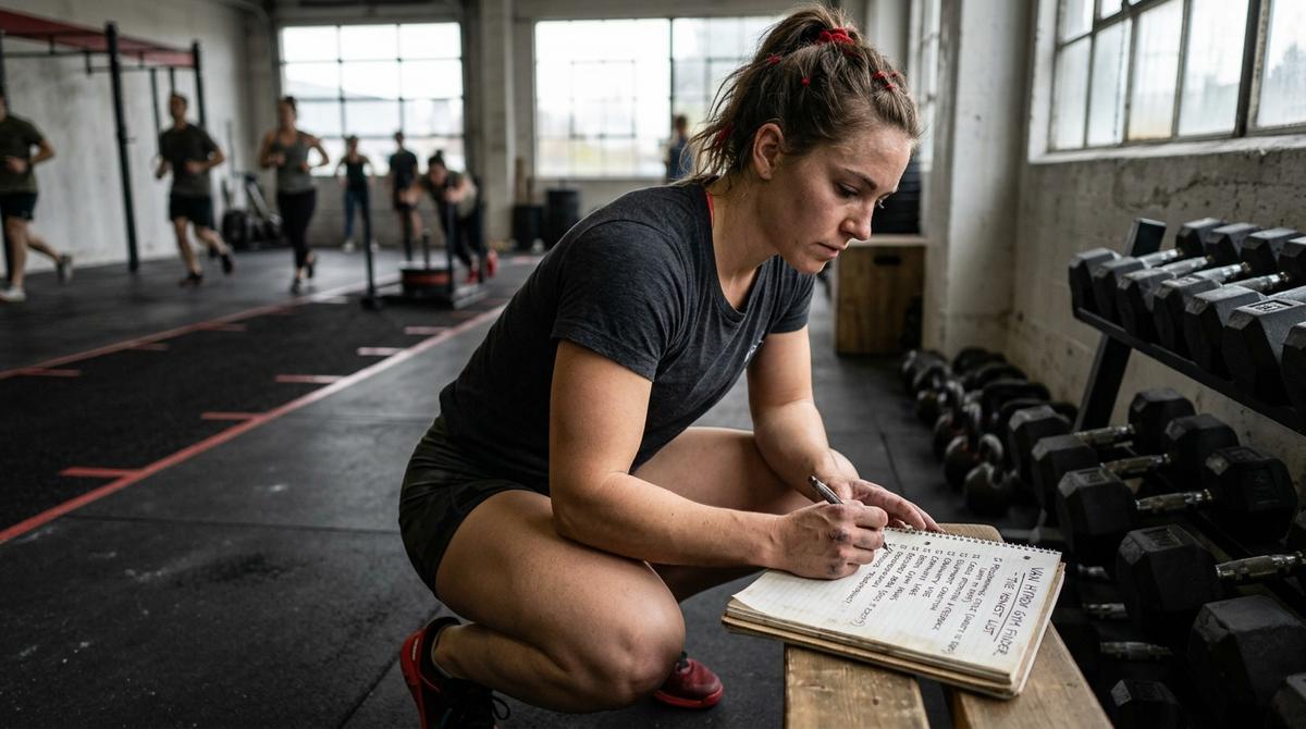 People training in a CrossFit BC gym, lifting weights and running on treadmills in a HYROX preparation class.