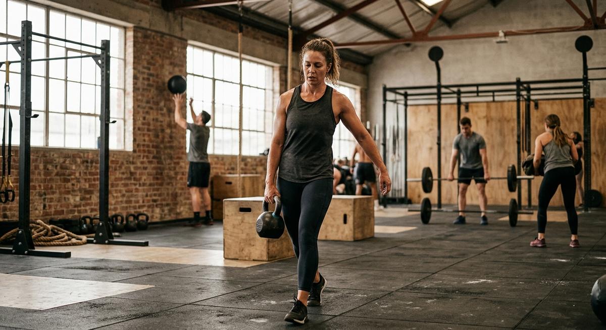 A new member learning a kettlebell deadlift from a CFBC coach.